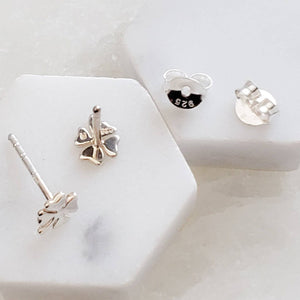 Little Clover Studs • Petite Four Leaf Clovers • Small Shamrock Posts • Simple Minimal Earrings • Sterling Silver Stud Earrings • Good Luck