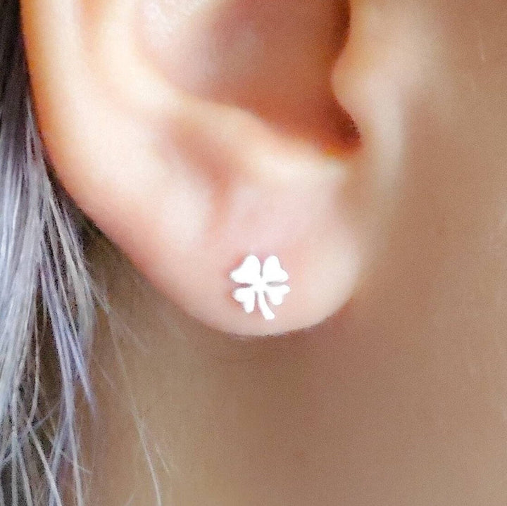 Little Clover Studs • Petite Four Leaf Clovers • Small Shamrock Posts • Simple Minimal Earrings • Sterling Silver Stud Earrings • Good Luck