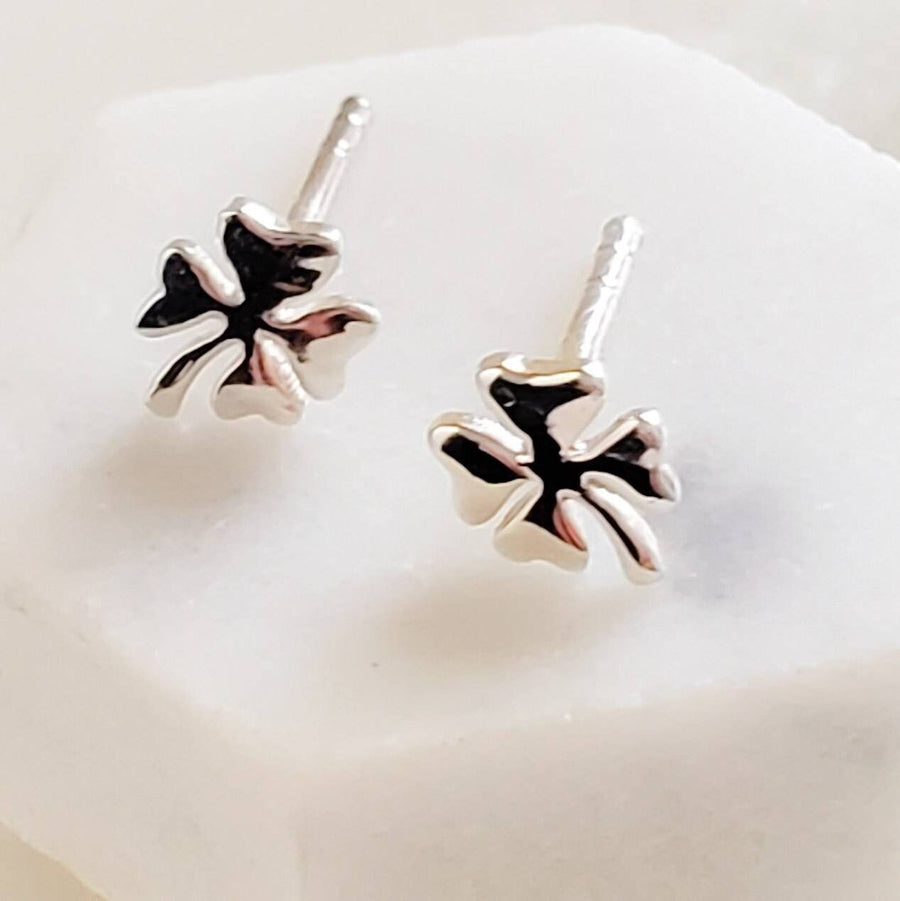 Little Clover Studs • Petite Four Leaf Clovers • Small Shamrock Posts • Simple Minimal Earrings • Sterling Silver Stud Earrings • Good Luck