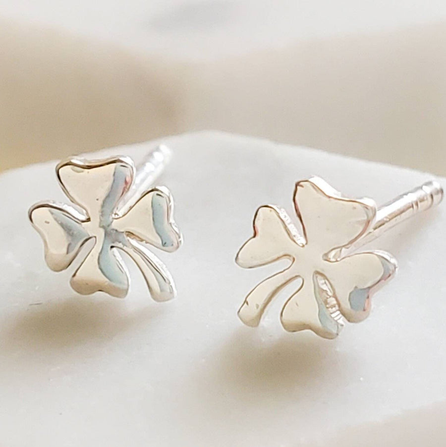 Little Clover Studs • Petite Four Leaf Clovers • Small Shamrock Posts • Simple Minimal Earrings • Sterling Silver Stud Earrings • Good Luck