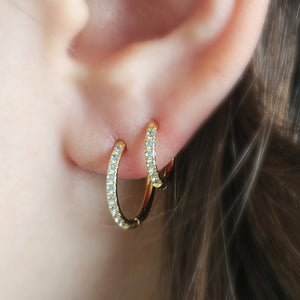 Pretty Pavé Huggie Hoops • Clicker Hoops • Diamond CZ • Waterproof Earrings • Gift For Her • Modern Classic Hoops • Ear Stack • Gold Hoops