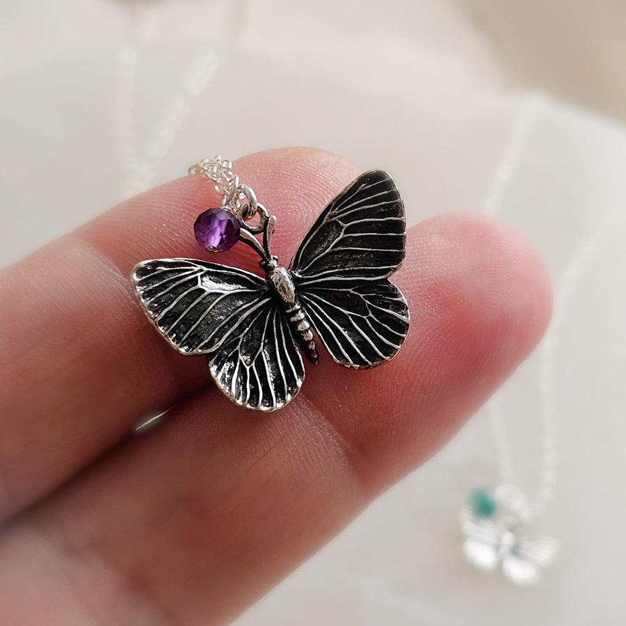 Mother & Daughter Butterfly Necklace Set • Birthstone Charms • Gift For Mom • Butterfly Jewelry • Matching Necklaces • Mother's Day Gift