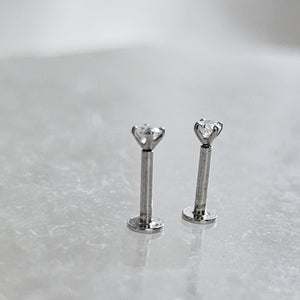 14k Gold & CZ Diamond Flat Back Studs • 18 Gauge Screw Back Studs • Prong Set Stones • Comfort backs • Dainty 14K Stud earrings