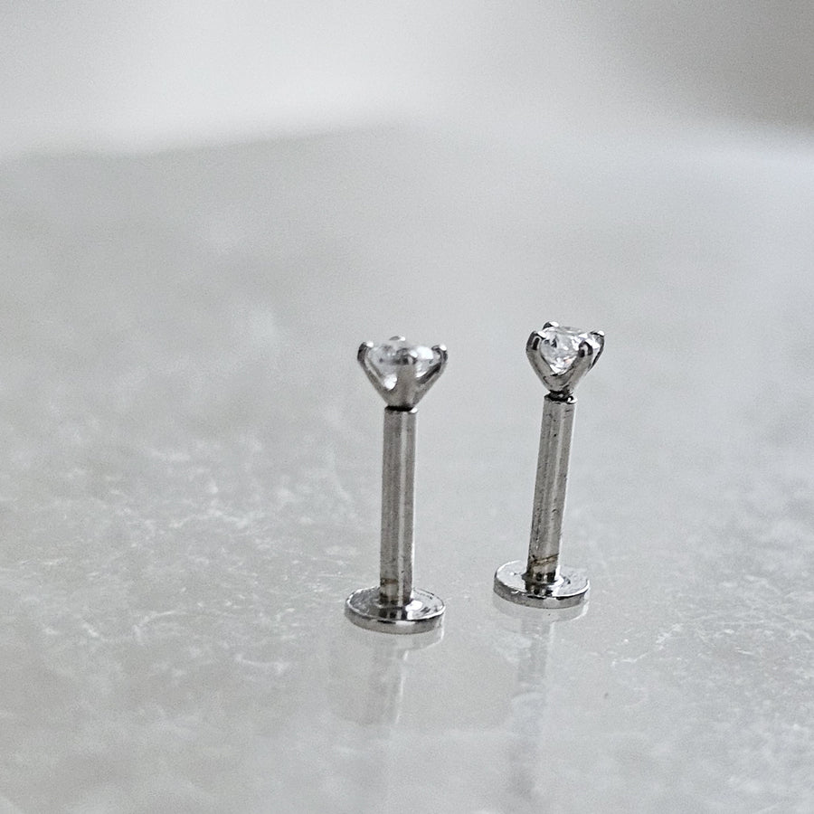 14k Gold & CZ Diamond Flat Back Studs • 18 Gauge Screw Back Studs • Prong Set Stones • Comfort backs • Dainty 14K Stud earrings