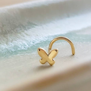 14K Gold Butterfly Nose Screw • 20 Gauge Nose Stud • Tiny Gold Butterfly • Dainty Nose Jewelry • Gift for Her • Nature Lover • Waterproof