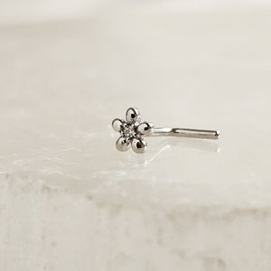 Tiny 14K Gold Flower Nose Stud With Tiny Diamond CZ Accent • Yellow Gold Nose Stud • Dainty Daisy Flower • Waterproof • 20 Gauge • L Bend