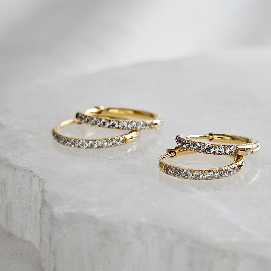 Pretty Pavé Huggie Hoops • Clicker Hoops • Diamond CZ • Waterproof Earrings • Gift For Her • Modern Classic Hoops • Ear Stack • Gold Hoops