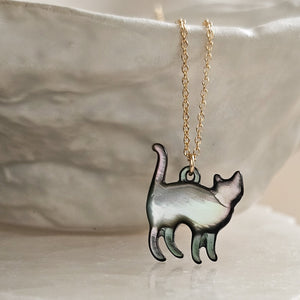 Little Cat Necklace • Mother of Pearl • Gift For Cat Lover • Cat Silhouette • Pet Memorial • Kitty Cat • Gift For Her • Necklace Set