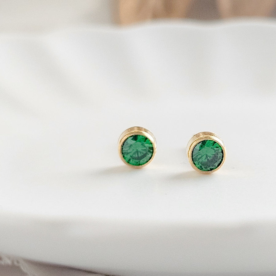 Modern Birthstone Studs • Great Personalized Birthday Gift • 4mm Bezel Set Earring Studs • Waterproof • Minimalist Birth Month Jewelry