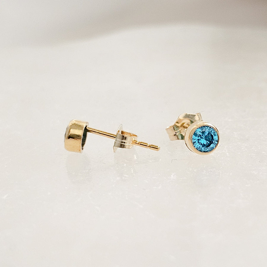 Modern Birthstone Studs • Great Personalized Birthday Gift • 4mm Bezel Set Earring Studs • Waterproof • Minimalist Birth Month Jewelry