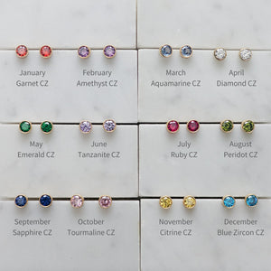 Modern Birthstone Studs • Great Personalized Birthday Gift • 4mm Bezel Set Earring Studs • Waterproof • Minimalist Birth Month Jewelry