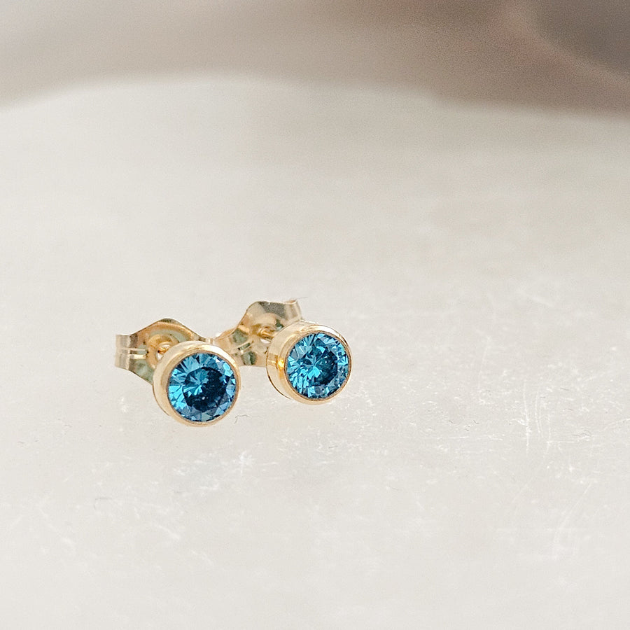 Modern Birthstone Studs • Great Personalized Birthday Gift • 4mm Bezel Set Earring Studs • Waterproof • Minimalist Birth Month Jewelry