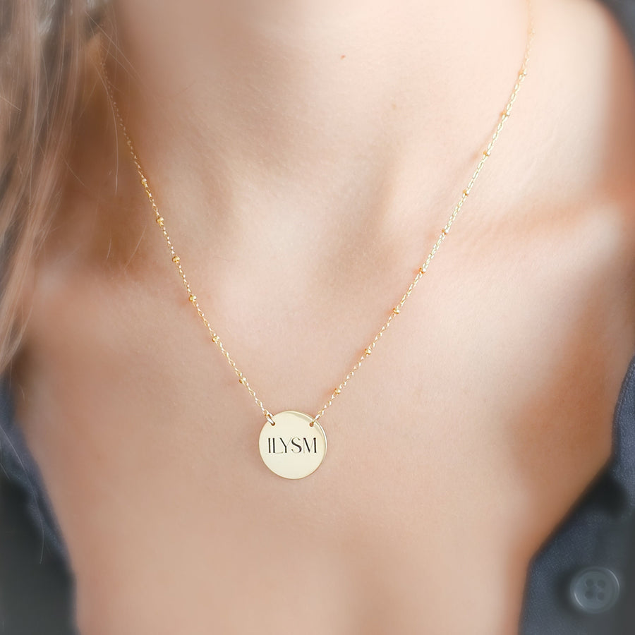 Engraved Necklace • ILYSM • Sentimental Jewelry • Gift for Girlfriend • I Love You So Much • Gift for Mom • Dotted Chain • Custom Engraving