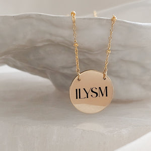 Engraved Necklace • ILYSM • Sentimental Jewelry • Gift for Girlfriend • I Love You So Much • Gift for Mom • Dotted Chain • Custom Engraving