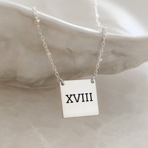 Engraved "18" Necklace • Roman Numerals • Custom Milestone Jewelry • Birthday Gift • Teen Gift • Waterproof