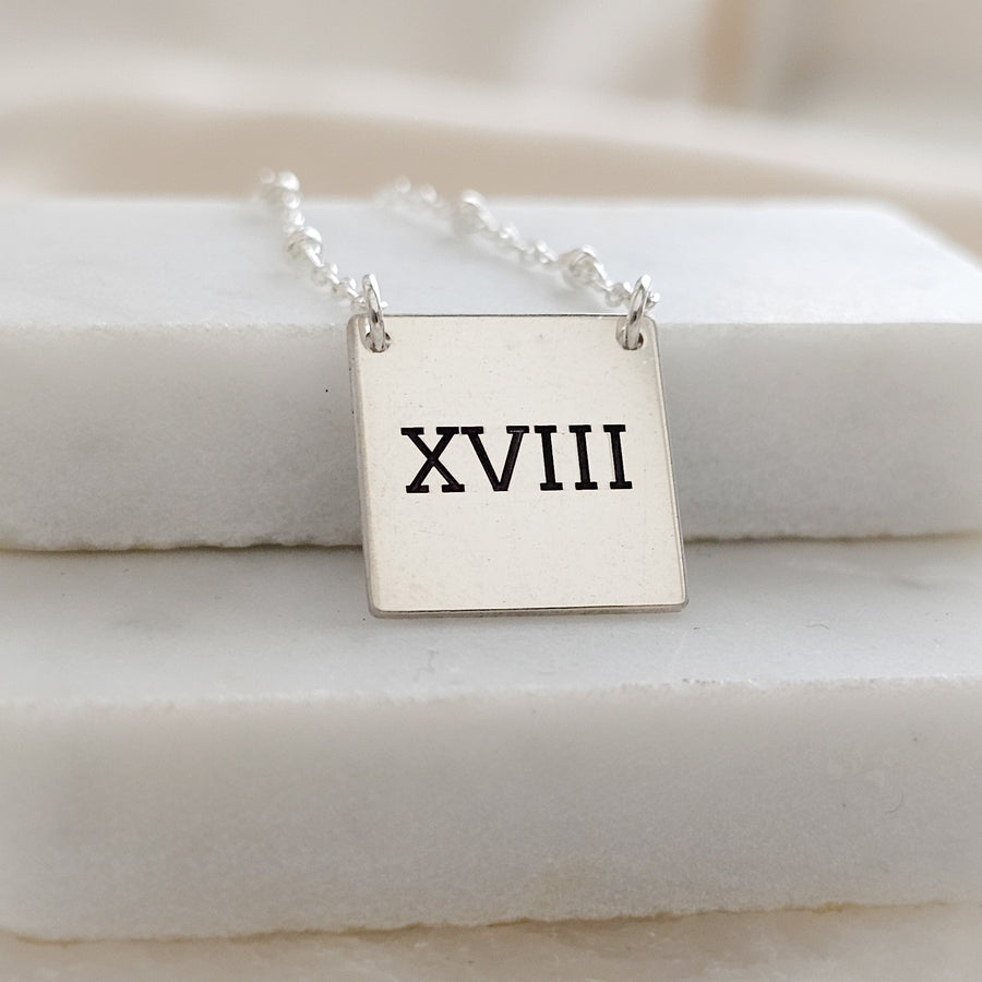 Engraved "18" Necklace • Roman Numerals • Custom Milestone Jewelry • Birthday Gift • Teen Gift • Waterproof