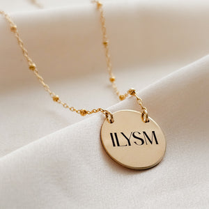 Engraved Necklace • ILYSM • Sentimental Jewelry • Gift for Girlfriend • I Love You So Much • Gift for Mom • Dotted Chain • Custom Engraving