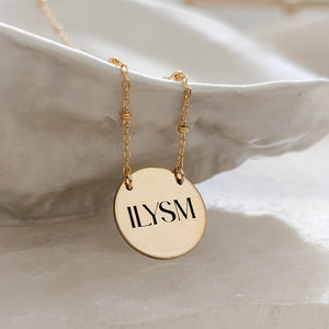 Engraved Necklace • ILYSM • Sentimental Jewelry • Gift for Girlfriend • I Love You So Much • Gift for Mom • Dotted Chain • Custom Engraving