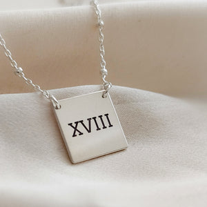 Engraved "18" Necklace • Roman Numerals • Custom Milestone Jewelry • Birthday Gift • Teen Gift • Waterproof