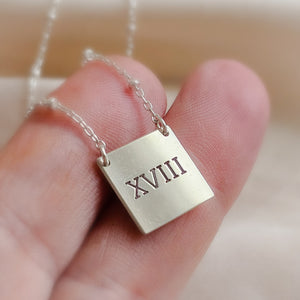 Engraved "18" Necklace • Roman Numerals • Custom Milestone Jewelry • Birthday Gift • Teen Gift • Waterproof