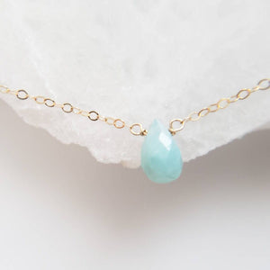 Tiny Amazonite Necklace • Pale Blue Gemstone • Delicate Gold & Aqua Necklace • Layering Necklace • Dainty Gemstone Teardrop • Gift For Her