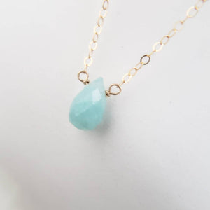 Tiny Amazonite Necklace • Pale Blue Gemstone • Delicate Gold & Aqua Necklace • Layering Necklace • Dainty Gemstone Teardrop • Gift For Her