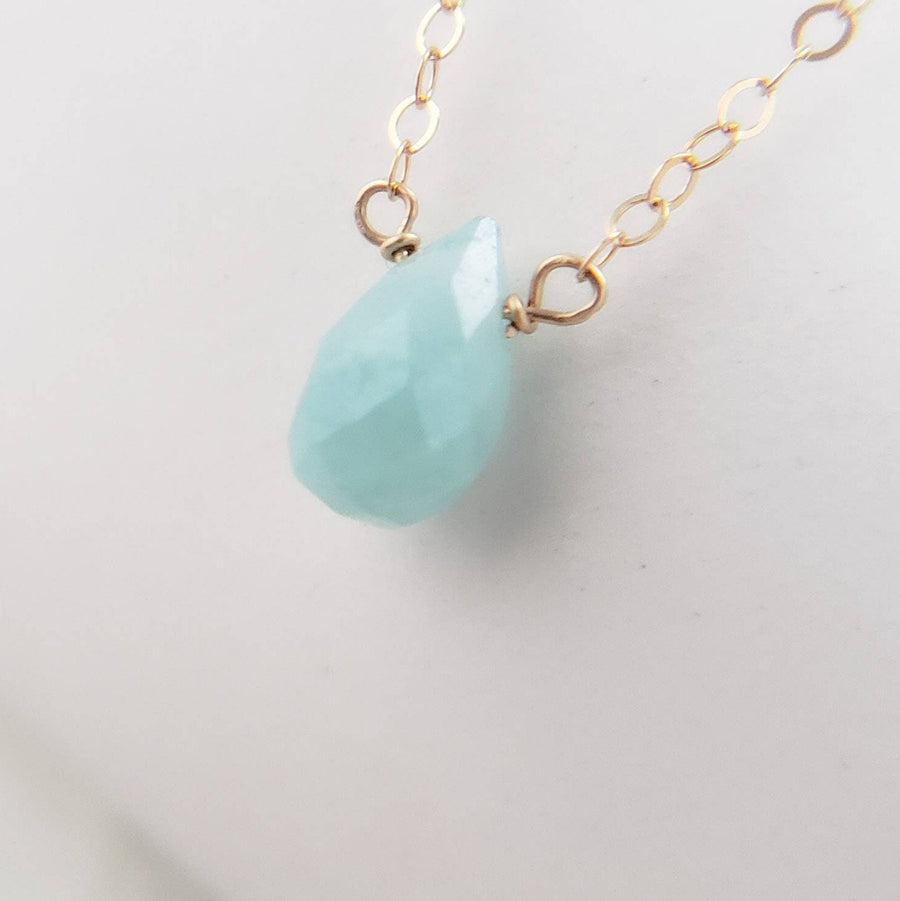 Tiny Amazonite Necklace • Pale Blue Gemstone • Delicate Gold & Aqua Necklace • Layering Necklace • Dainty Gemstone Teardrop • Gift For Her