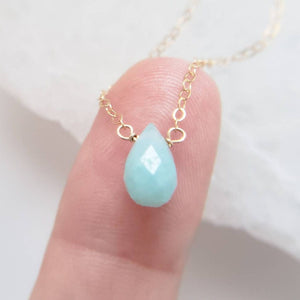 Tiny Amazonite Necklace • Pale Blue Gemstone • Delicate Gold & Aqua Necklace • Layering Necklace • Dainty Gemstone Teardrop • Gift For Her