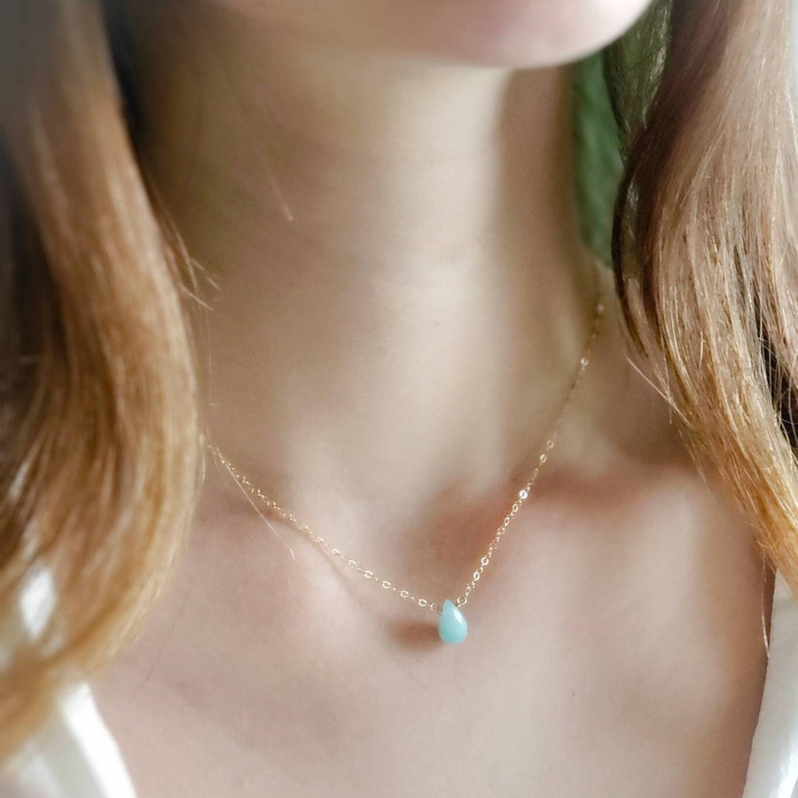 Tiny Amazonite Necklace • Pale Blue Gemstone • Delicate Gold & Aqua Necklace • Layering Necklace • Dainty Gemstone Teardrop • Gift For Her