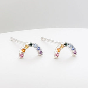 Super Cute Tiny Rainbow Studs • Little Rainbow Earrings • Sterling Multi Color Stone Earrings • Happy Little Studs • Kawaii Style