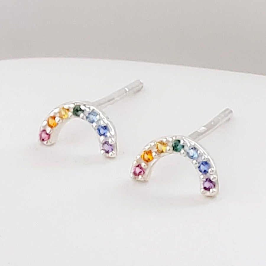 Super Cute Tiny Rainbow Studs • Little Rainbow Earrings • Sterling Multi Color Stone Earrings • Happy Little Studs • Kawaii Style