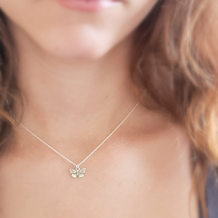 Tiny Butterfly Necklace • Sterling Silver Butterfly Charm • Dainty Layering Necklace • Gift For Flower Girl • Nature Lover • Feminine Style