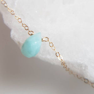 Tiny Amazonite Necklace • Pale Blue Gemstone • Delicate Gold & Aqua Necklace • Layering Necklace • Dainty Gemstone Teardrop • Gift For Her