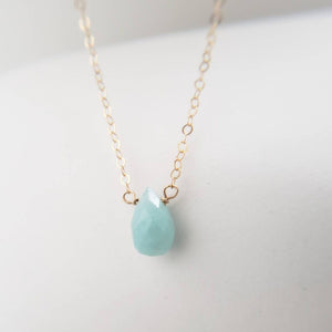 Tiny Amazonite Necklace • Pale Blue Gemstone • Delicate Gold & Aqua Necklace • Layering Necklace • Dainty Gemstone Teardrop • Gift For Her