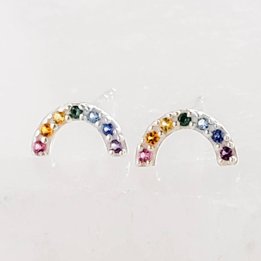 Super Cute Tiny Rainbow Studs • Little Rainbow Earrings • Sterling Multi Color Stone Earrings • Happy Little Studs • Kawaii Style