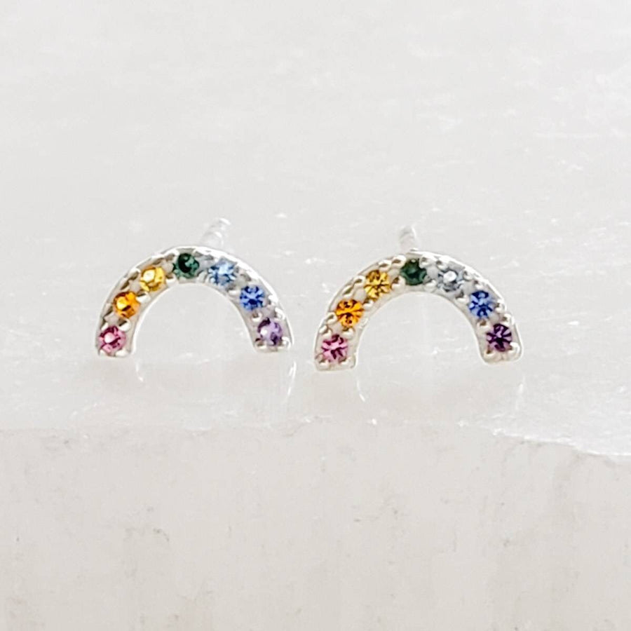 Super Cute Tiny Rainbow Studs • Little Rainbow Earrings • Sterling Multi Color Stone Earrings • Happy Little Studs • Kawaii Style