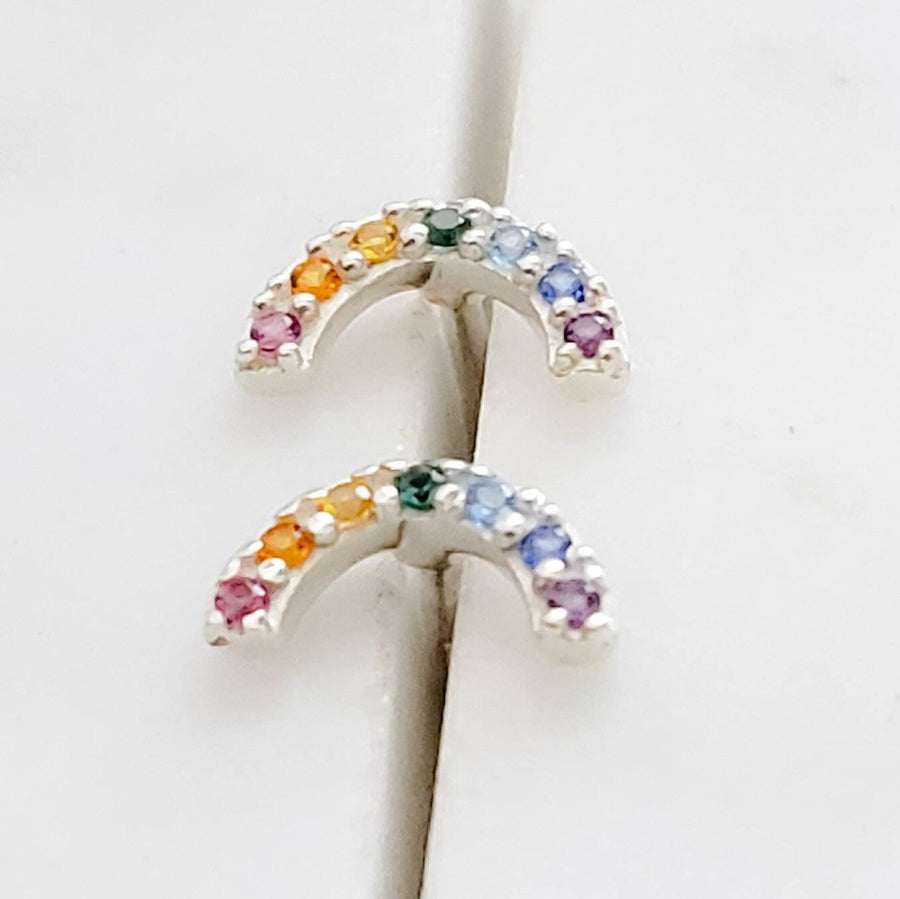 Super Cute Tiny Rainbow Studs • Little Rainbow Earrings • Sterling Multi Color Stone Earrings • Happy Little Studs • Kawaii Style