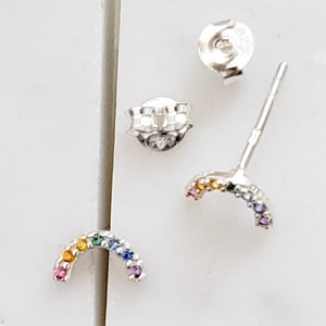 Super Cute Tiny Rainbow Studs • Little Rainbow Earrings • Sterling Multi Color Stone Earrings • Happy Little Studs • Kawaii Style