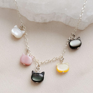 Kitty Cat Charms • Cat Lover Necklace • Feline Necklace • Pet Memorial • Cat Mom • Mother of Pearl • Minimalist Cat Necklace • Cat Lady