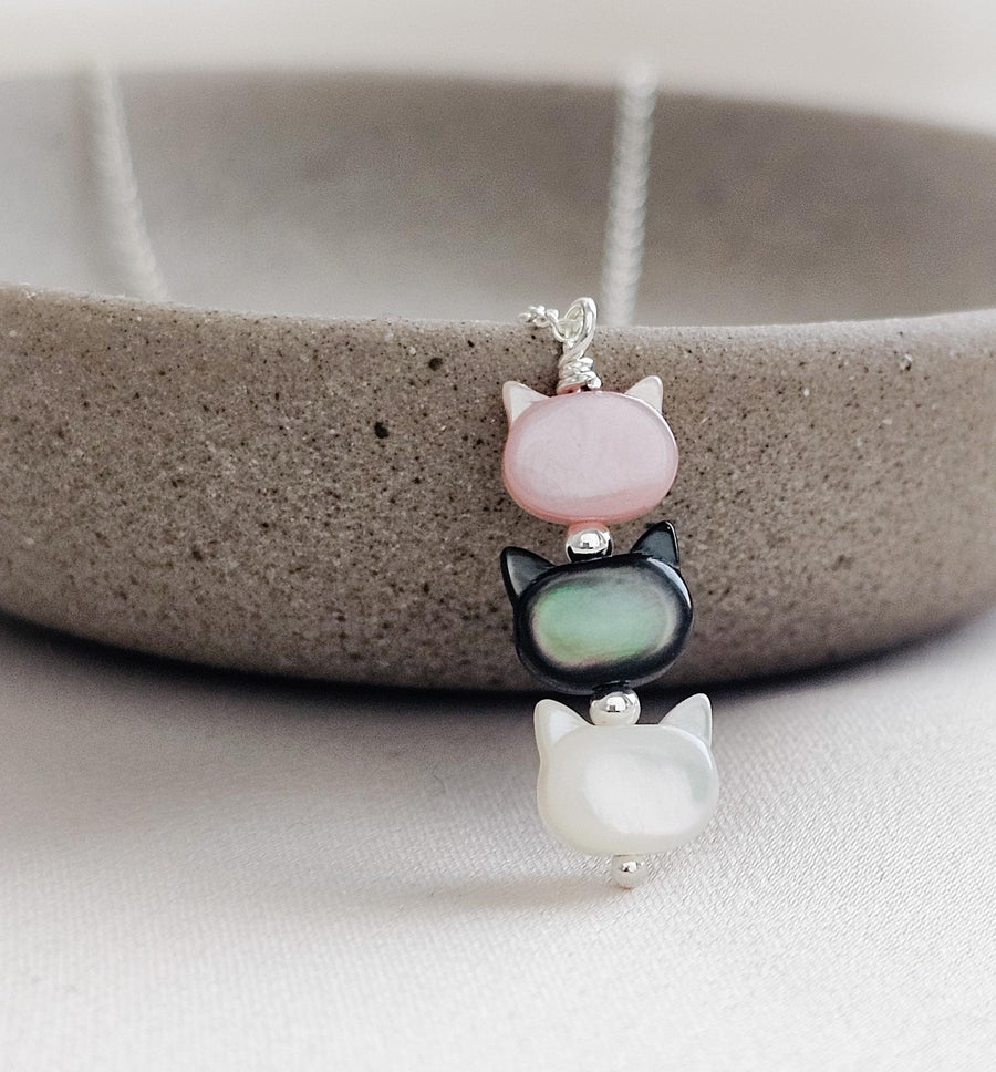 Cat Totem Necklace • Feline Necklace • Kitty Cat Jewelry • Pet Memorial • Cat Mom • Mother of Pearl • Minimalist Cat Necklace • Cat Lady