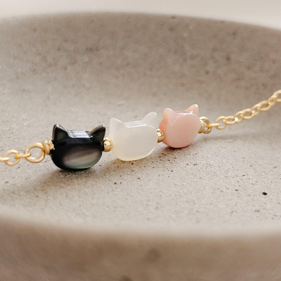 Cat Lover Bracelet • Feline Necklace • Kitty Cat Jewelry • Pet Memorial • Cat Mom • Mother of Pearl • Minimalist Cat Necklace • Cat Lady