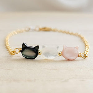 Cat Lover Bracelet • Feline Necklace • Kitty Cat Jewelry • Pet Memorial • Cat Mom • Mother of Pearl • Minimalist Cat Necklace • Cat Lady