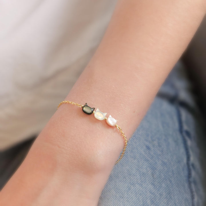 Cat Lover Bracelet • Feline Necklace • Kitty Cat Jewelry • Pet Memorial • Cat Mom • Mother of Pearl • Minimalist Cat Necklace • Cat Lady