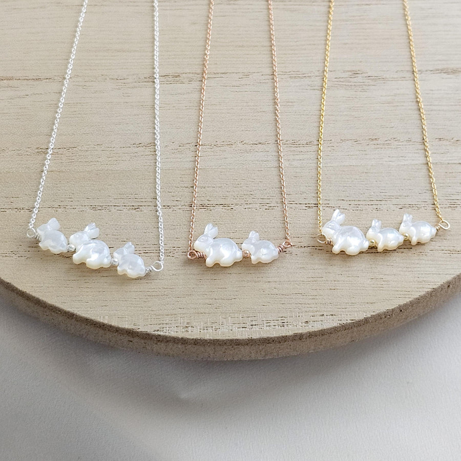 Bunny Mom Necklace • Mother & Baby Bunnies • Rabbit Jewelry • Mother of Pearl • Gift for Mom • New Mom Gift • Mother's Day Necklace