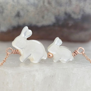 Bunny Mom Necklace • Mother & Baby Bunnies • Rabbit Jewelry • Mother of Pearl • Gift for Mom • New Mom Gift • Mother's Day Necklace