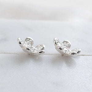 Dainty Flower Stud Earrings • Sterling Silver Pavé Petal Studs • Waterproof & Feminine • Gift for Flower Girl or Bridesmaid