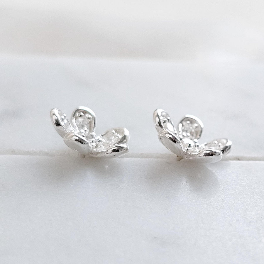 Dainty Flower Stud Earrings • Sterling Silver Pavé Petal Studs • Waterproof & Feminine • Gift for Flower Girl or Bridesmaid