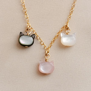 Kitty Cat Charms • Cat Lover Necklace • Feline Necklace • Pet Memorial • Cat Mom • Mother of Pearl • Minimalist Cat Necklace • Cat Lady