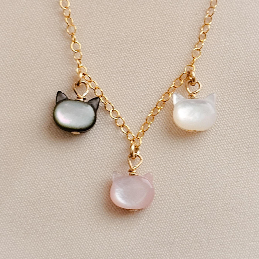 Kitty Cat Charms • Cat Lover Necklace • Feline Necklace • Pet Memorial • Cat Mom • Mother of Pearl • Minimalist Cat Necklace • Cat Lady