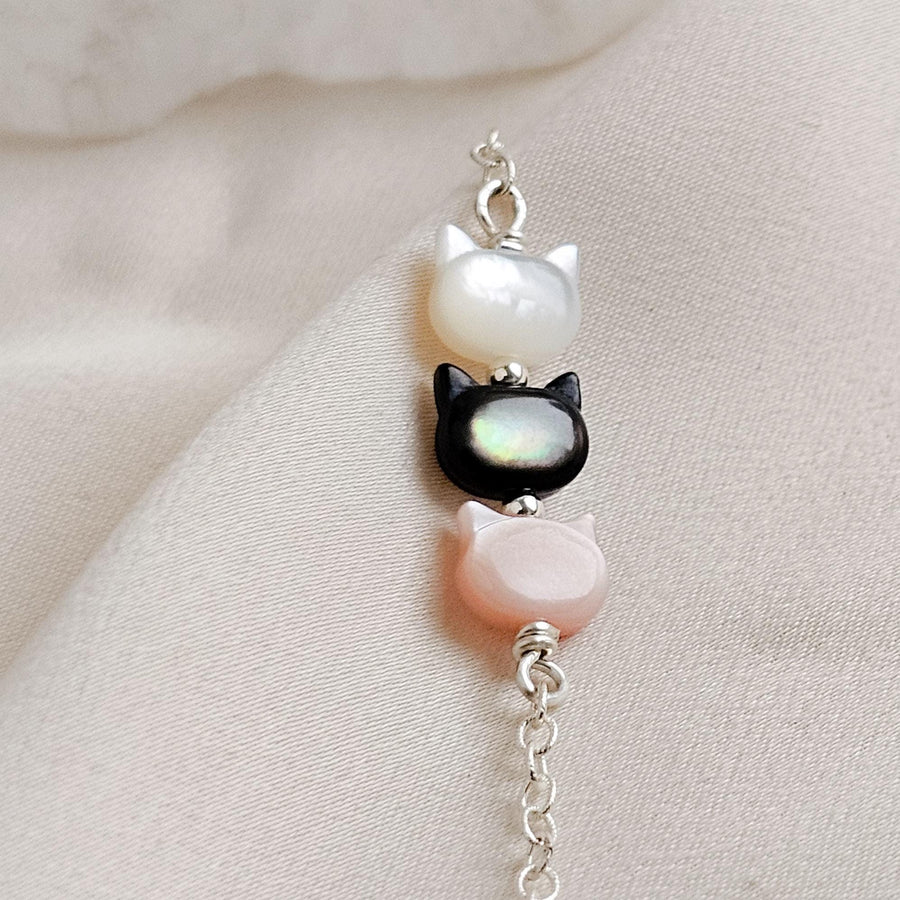 Cat Lover Bracelet • Feline Necklace • Kitty Cat Jewelry • Pet Memorial • Cat Mom • Mother of Pearl • Minimalist Cat Necklace • Cat Lady